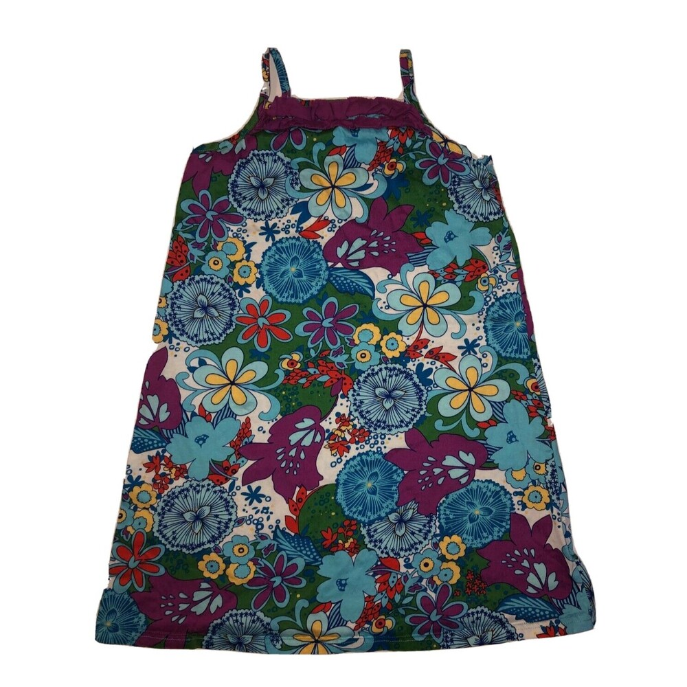 Hanna Andersson 140 Girls 10 Dress Sun Dress Floral Sleeveless Aqua Blue Purple